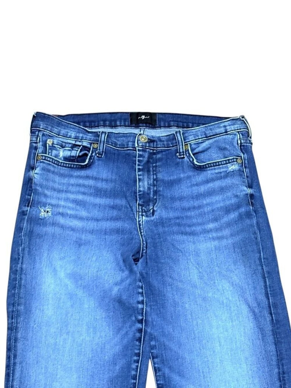 7 For All Mankind Dojo Jeans Mid Rise Flare Lake Blue 2000s Trend - Picture 4 of 7